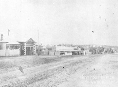 Photograph, Maroondah Highway Central, Ringwood. Looking east from opposite station entrance, c.1910