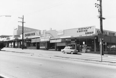Photograph, Railway Station precinct shops, Maroondah Highway, Ringwood - 1969