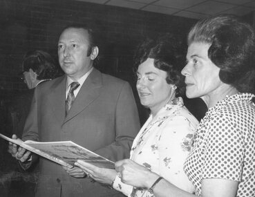 Photograph, Author Hugh Anderson at launching of Ringwood's History book at Civic Centre, 1974