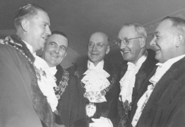 Photograph, Mayor Cr. E.T. Purser, J.P. receiving his guests at Ringwood Mayoral Ball 1952