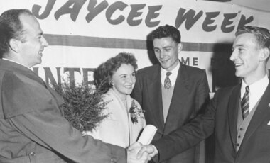 Photograph, President Ringwood Jaycees welcoming new Australians
