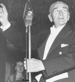 Photograph, Sir George Knox leading the cheering for the Ringwood Mayor Cr. B. Hubbard. c1956
