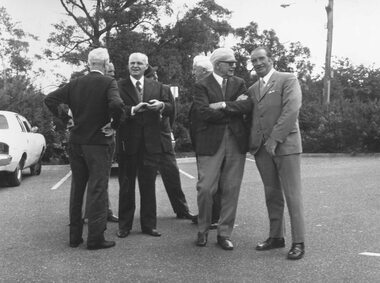 Photograph, Frank Parker and other identities at unveiling Ringwood Commemorative Plaque to pioneers, 1974
