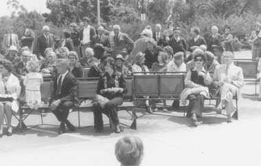 Photograph, Unveiling of tablet fixed to Pioneers Stone in Ringwood library grounds. 1974