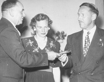 Photograph, Presentation to Mr. W. Harrison by the Mayor Cr. B. Hubbard, Ringwood. 1955