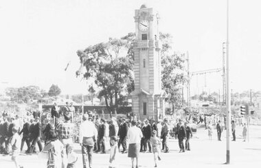 Photograph, March past Ringwood Clocktower in Dec 1967
