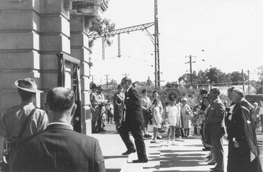 Photograph, Ringwood clocktower dedication, cnr Maroondah Highway and Wantirna Road, Ringwood, (re-located from previous site at Warrandyte Road), 9/12/1967