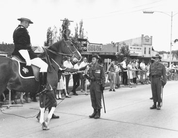 Photograph, Southern Command Army representation at Ringwood's "Freedom of the City" parade and presentation to Mayor, Ben Hubbard, when Ringwood was declared a city in March, 1960