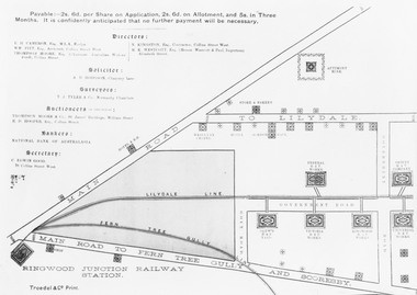 Document, Extract from land sale brochure map of Ringwood's early main central area around Mount Dandenong Road - c.1880s