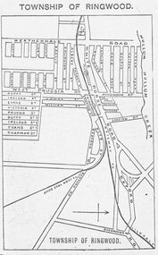 Photograph, Directory of Ringwood Township, from Sands and McDougall Directory - 1905. (New Street is incorrectly shown as Heatherdale Road on this map.  Heatherdale Road's actual location is to the east, beyond the top of the map perimeter.)