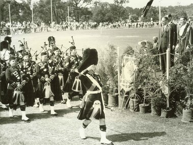Photograph, Highland Games, Ringwood Oval, March 1964. Dignitaries include Mayor Stan Morris and Mr. J.W. Mason, MLA