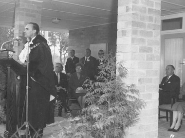 Photograph, Opening of Lionswood Retirement Village, Kirk Street, Ringwood - May, 1963. Ringwood Mayor, Cr. Max Deuter