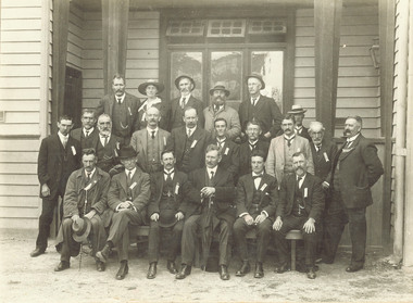 Photograph, Ringwood Agricultural Show Committee outside Mechanics Institute, Ringwood - c. 1920