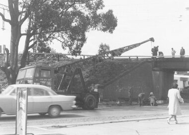 Photograph, Maroondah Highway West, Ringwood, 1965. Wantirna Road bridge, start of widening