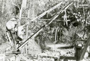 Photographs, 1979-80 MMBW pipe line project at Hubbard Reserve, North Ringwood � Closeup of revolving airwinch near Hibberd's house