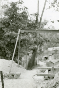 Photographs, 1979-80 MMBW pipe line project at Hubbard Reserve, North Ringwood � View along MMBW work line in east end of Hibberd's, showing grating over mole boring pit
