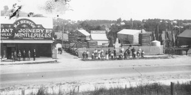 Photograph, Maroondah Highway East, Ringwood- 1920. H.J. Bently, Timber Merchant and Joinery