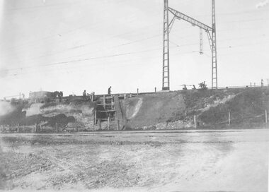 Photograph, Maroondah Highway East,  Ringwood- 1923. Start of Warrandyte Road railway bridge construction