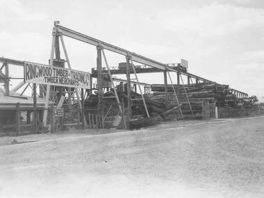 Photograph, Maroondah Highway West, Ringwood- 1948. Ringwood Timber & Trading Co., timber yard