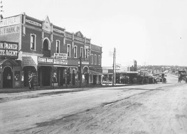 Photograph, Maroondah Highway Central, Ringwood. Main Street shops looking east from near station entrance, c1921