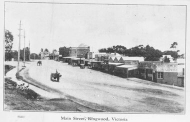 Photograph, Maroondah Highway Central, Ringwood. Main Street, looking west from Warrandyte Rd, c1924