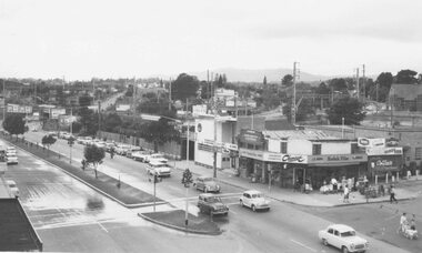 Photograph, Maroondah Highway Central, Ringwood. Town Hall rooftop view of Railway station entrance, c.1962