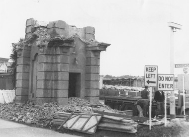 Photograph, Demolition of old Ringwood Clocktower at the corner of Warrandyte Road and Maroondah Highway, Ringwood - 1967. (2 images), 1967