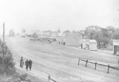 Photograph, Image of central Ringwood, including E.S. & A. Bank - Ringwood's first bank, Maroondah Highway, Ringwood - c.1910