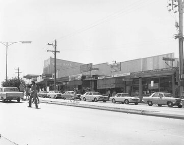 Photograph, Maroondah Highway Central, Ringwood. Shopping strip on the south side  opposite Town Hall and Midway Arcade- 1974