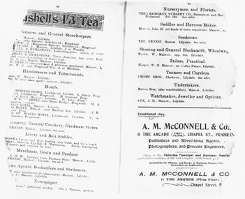 Document, Lilydale Shire Business Directory extract. c1915