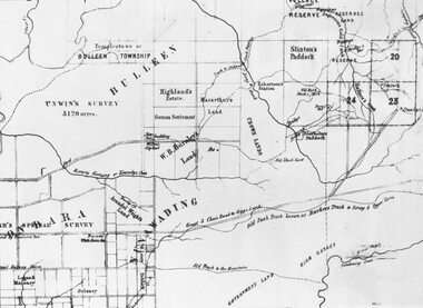 Photograph, Circa 1855 Parish Map including Bulleen, Nunawading, and eventual site of Ringwood below blocks 23 & 24