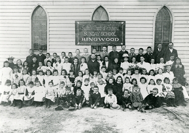 Photograph, St. Paul's Church of England Sunday School Cnr. Pratt St. and Whitehorse Rd. Ringwood - 1890
