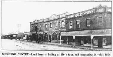 Photograph, Land sale brochure image of shopping centre frontages west of Adelaide Street, Maroondah Highway, Ringwood - c. 1920s