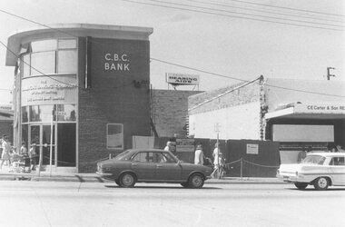 Photograph, Demolition of old CE Carter shop for extension of CBC bank. Ringwood, January 1974