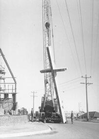 Photograph, Cross being erected outside new Methodist Church, Ringwood. 1963