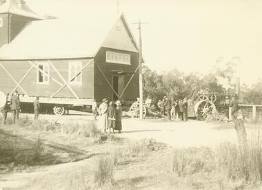 Photograph, Church of England relocation: About to cross bridge over Mullum Creek, Warrandyte Rd  (undated)