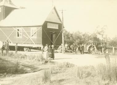 Photograph, Ringwood Church of England relocation: About to cross bridge over Mullum Creek, Warrandyte Rd. 1924