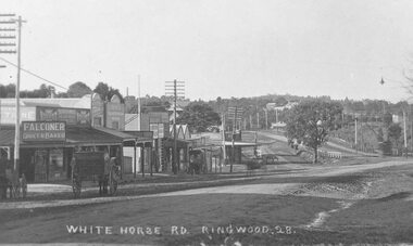 Photograph, Whitehorse Rd. Ringwood, looking East from Adelaide St. 1918