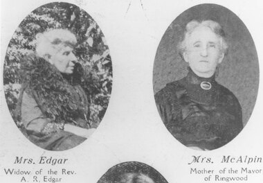 Photograph, Ringwood Methodist Church. Two oval portraits - Mrs. Edgar, widow of the Rev. A.R. Edgar, and Mrs. McAlpin, mother of the Mayor of Ringwood