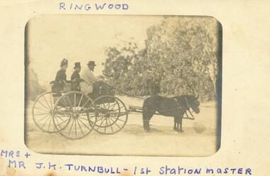 Photograph, Mr and Mrs J.K. Turnbull (1st Ringwood Station Master) in Trap ca 1895