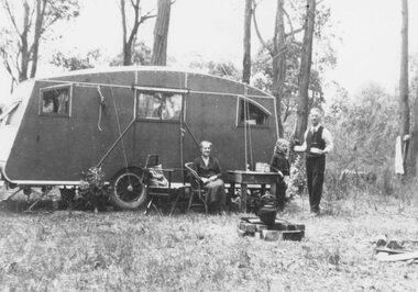 Photograph, Mr. and Mrs. East camping in Illoura Ave., East Ringwood 1941