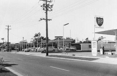 Photograph, Maroondah Highway businesses, south side between no.84 and BP Service Station.1969