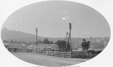 Photograph, Maroondah Highway Central, Ringwood. Railway Crossing running diagonally from Adelaide St to Bedford Rd- 1918