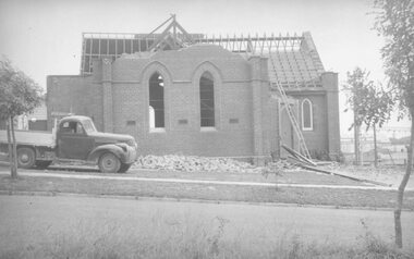 Photograph, Demolition of old Methodist Church Cnr. Station St. and Greenwood Ave. Ringwood - 1963