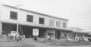 Photograph, Maroondah Highway West, Ringwood- c1960. Construction of shops and offices to let, next to the Ringwood Drive In Shopping Centre