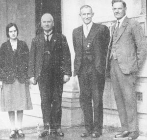 Photograph, Mr. A.F.B. Long, Town Clerk, Mr. M. Kibben, Health Inspector, Mr. Jenkins, Rate Collector, Miss Jenkins, Typiste 1932