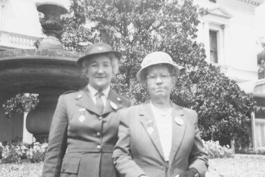 Photograph, Mrs. Parker and Mrs. Cribbes at Government House for Red Cross award . c1953