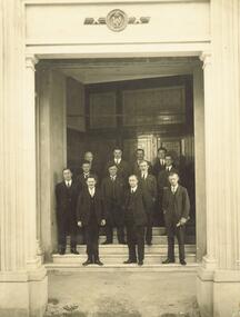Photograph, First Borough of Ringwood Councillors and officers-on steps New Ringwood Town Hall, August, 1927"