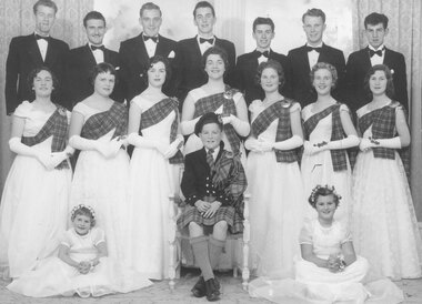 Photograph, Debutantes and partners - Mitcham Scottish Ball, Ringwood Town Hall, Thursday 5th June. c1950's