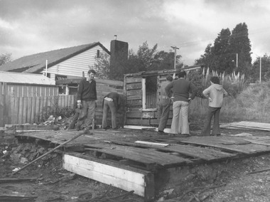 Photograph, Dismantling Ringwood miners cottage in 1975